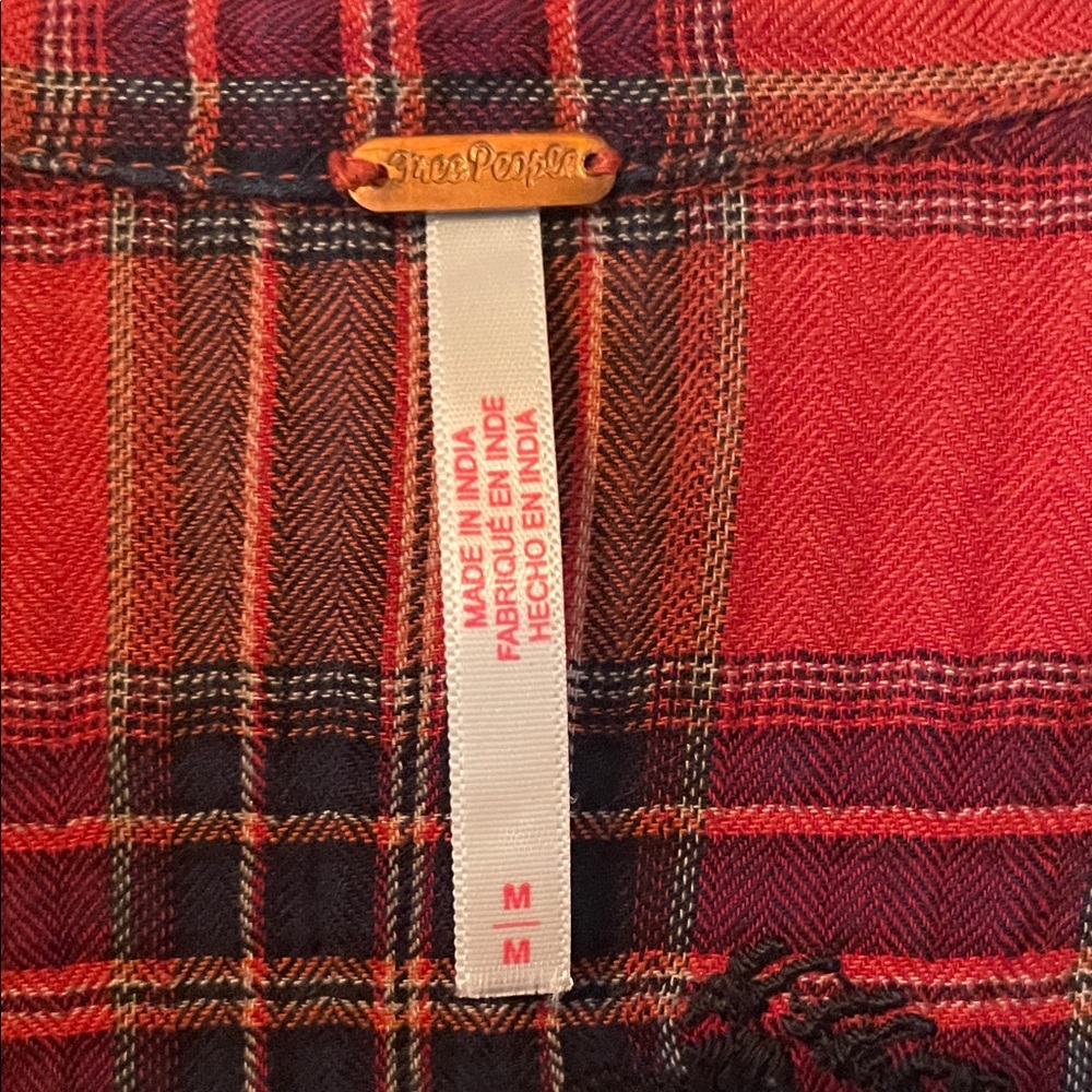 Free People Ezra Embroidered Red Plaid Bell Sleeve Top - Picture 6 of 8